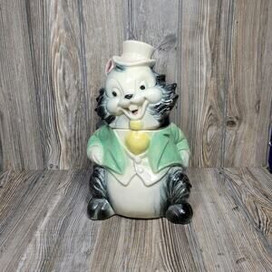Vintage Squirrel Top Hat Cookie Jar Brush W15